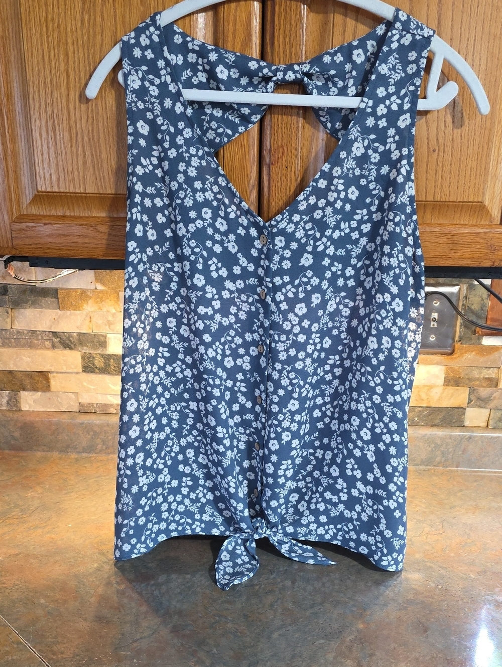 Blue Floral Tie-Front Sleeveless Camisole